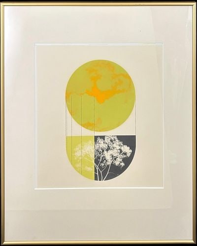 Framed Modern Abstract Botanical Print with Yellow Sun Motif (1 of 3)
