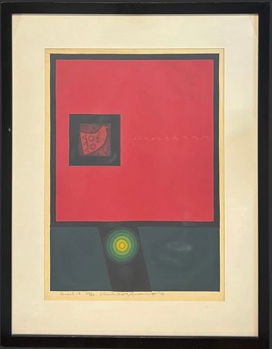 Amano Kunihiro (Japan, 1929-2001) Fossil 19 Limited Edition Woodblock Print, 1971: Amano Kunihiro Japanese woodblock print from the artist’s Fossil series, titled “Fossil 19,” pencil signed, numbered #34/60, and dated ’71 along the lower margin. The abstract 