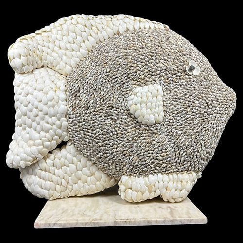 Large Handmade Seashell Fish Sculpture on Marble Base (1 of 11)