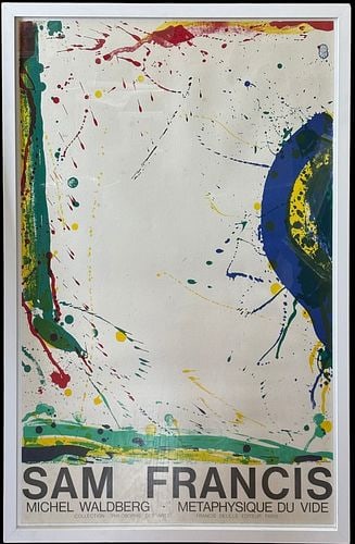 Sam Francis Metaphysique du Vide Original Lithographic Poster: Original lithographic poster by Sam Francis created for Michel Waldberg’s “Métaphysique du Vide,” published in Paris by Francis Delille as part of the Collection “Philos