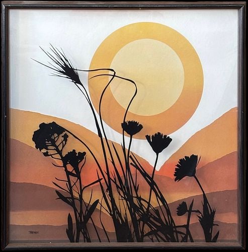Vintage 1974 Virgil Thrasher (USA, b. 1943) Flowers Lucid Lines Glass Art (1 of 4)