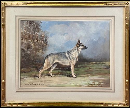 Reuben Ward Binks (1880–1950) Watercolor Portrait of German Shepherd Dog (1 of 5)