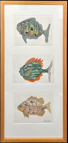 Signed Mid-Century Modern Mixed-Media Fish Studies (1 of 3)