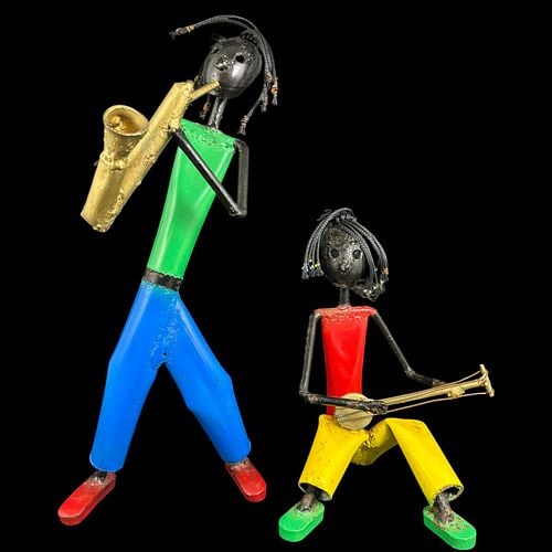 Pair of South African Handcrafted Metal Musician Folk Art Sculptures (1 of 6)