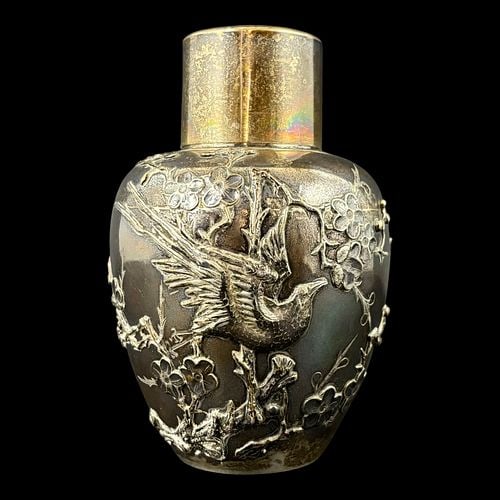 Antique Asian Japanese Sterling Silver Tea Caddy Bird Plum Blossom Decoration (1 of 9)