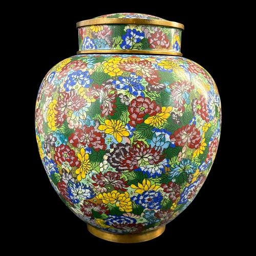 Chinese Cloisonne Enamel Floral Ginger Jar w/ Lid (1 of 8)