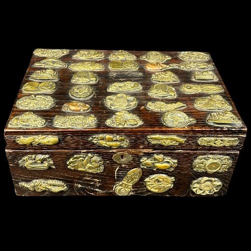 Japanese Hardwood Box Decorated with Applied Menuki Sword Fittings (1 of 8)