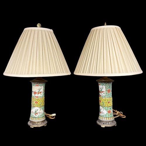 Pair of Antique Chinese Famille Rose Porcelain Table Lamps (1 of 4)