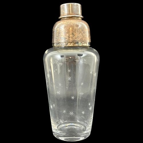 Vintage Grenadier Etched Glass Cocktail Shaker Silver-Tone Metal Fittings (1 of 9)