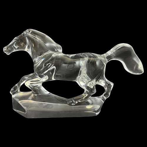 Signed Baccarat Glass Crystal Galloping Horse Sculpture on Base (1 of 9)