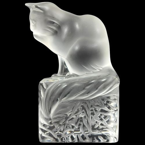Lalique France Crystal Chat Assis Frosted Cat Sculpture (1 of 8)
