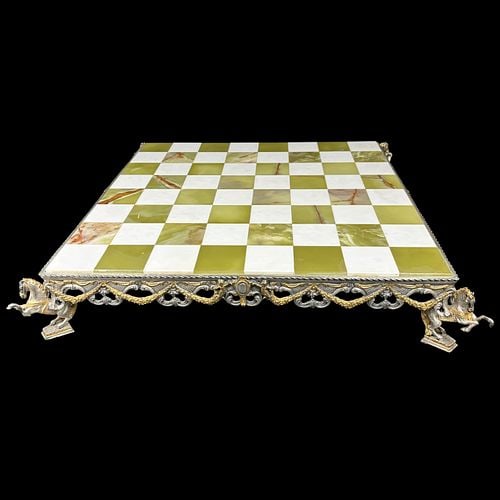 Piero Benzoni Medieval Figural Onyx Chess Set with Silver & Gold Tone Pieces - 13