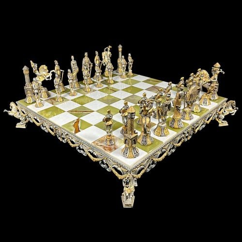 Piero Benzoni Medieval Figural Onyx Chess Set with Silver & Gold Tone Pieces (1 of 14)