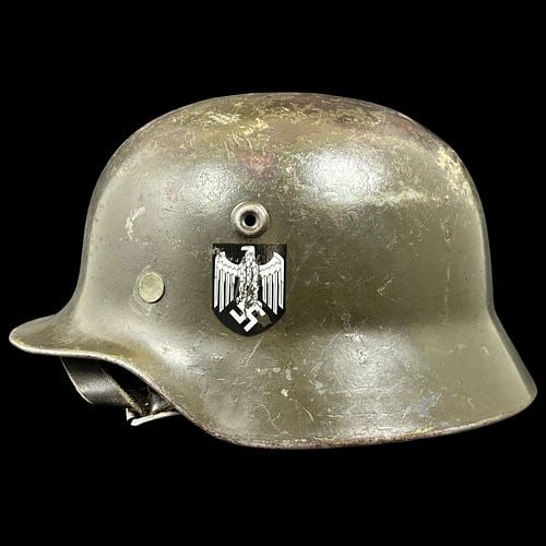 WWII German M35/M40 Style Steel Helmet with Liner, Chinstrap, and Decals