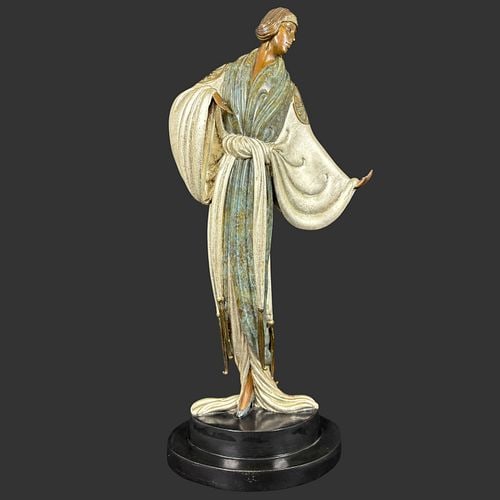 Erte Belle de Nuit Limited Edition Bronze Sculpture #165/375: Erté (Romain de Tirtoff) “Belle de Nuit” limited edition bronze sculpture, depicting an elegant Art Deco female figure in flowing robes with outstretched sleeves, stylized shoulder 