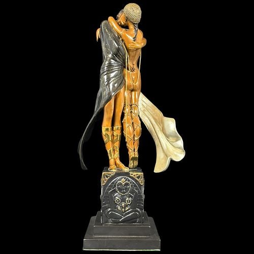 Erte Lovers and Idol Limited Edition Cold-Painted Bronze Sculpture #122/375 (1 of 8)