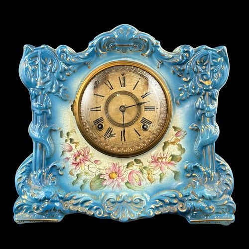 Antique Ansonia Osceola Porcelain Floral Mantel Clock (1 of 14)
