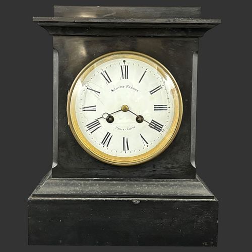 19th Century French Sennet Freres Black Slate Mantel Clock Japy Movement (1 of 13)