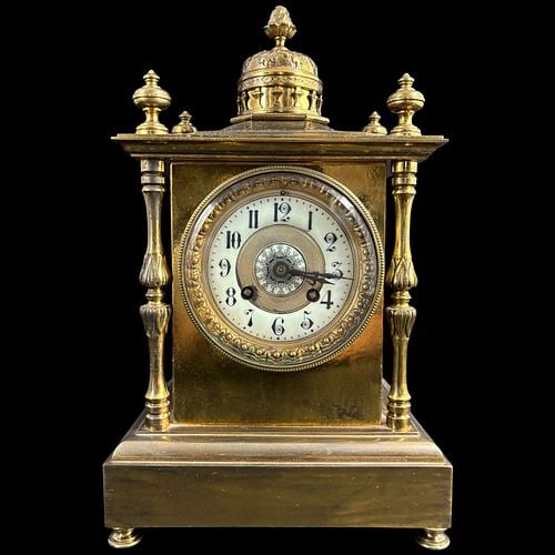 Antique French J. Marti & Cie Brass Architectural Mantel Clock (1 of 11)