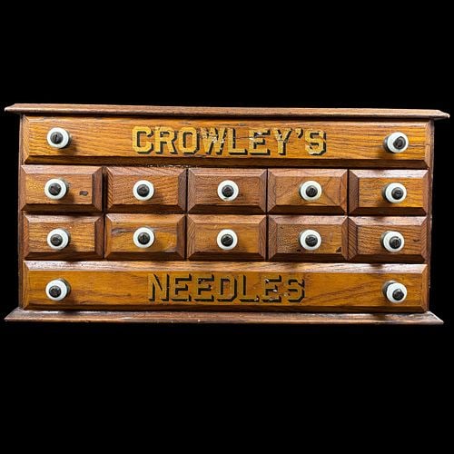 Antique Crowley's Needles Wooden Mercantile Store Cabinet (1 of 9)