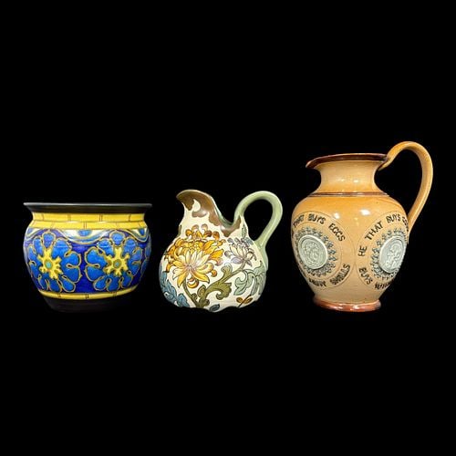 Lot of 3 Doulton Lambeth and Gouda Art Pottery Vessels (1 of 13)