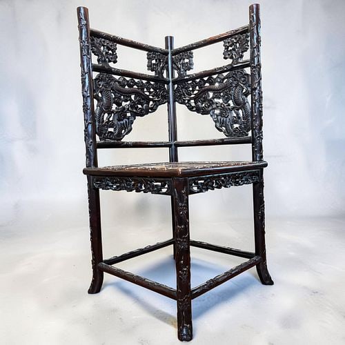 Chinese Carved Hardwood Dragon Corner Chair (1 of 8)