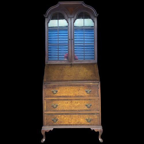Antique Burl Walnut Queen Anne Secretary Bookcase (1 of 7)