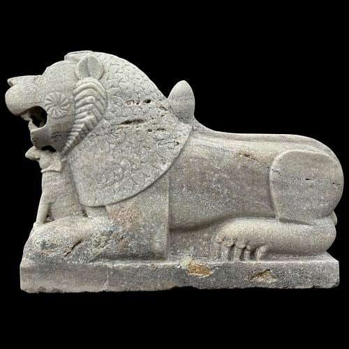 Massive Carved Stone Lamassu Mythical Winged Lion Sculpture (1 of 6)