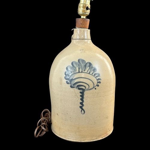 Antique Cobalt-Decorated Stoneware Jug Table Lamp (1 of 7)