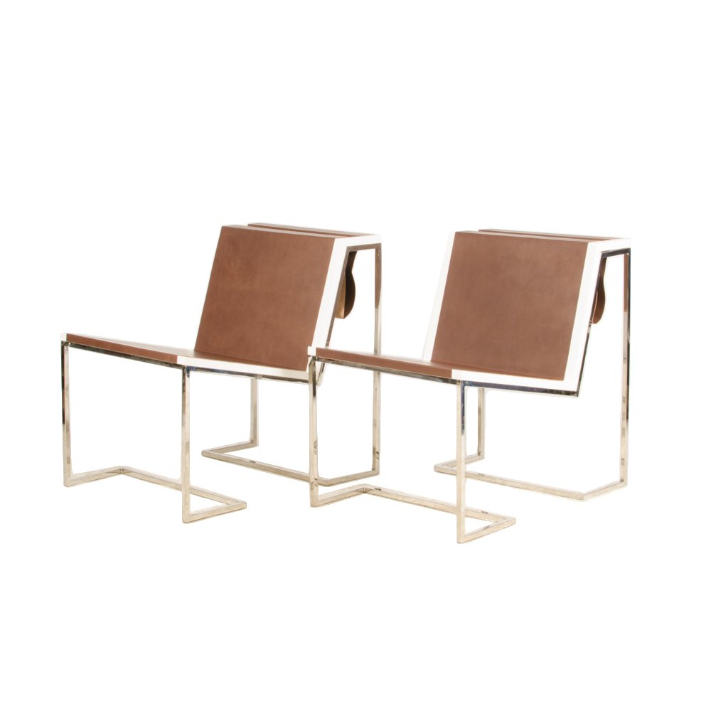 PAIR CLUB CHAIRS STAINLESS STEEL FRAME (1 of 5)