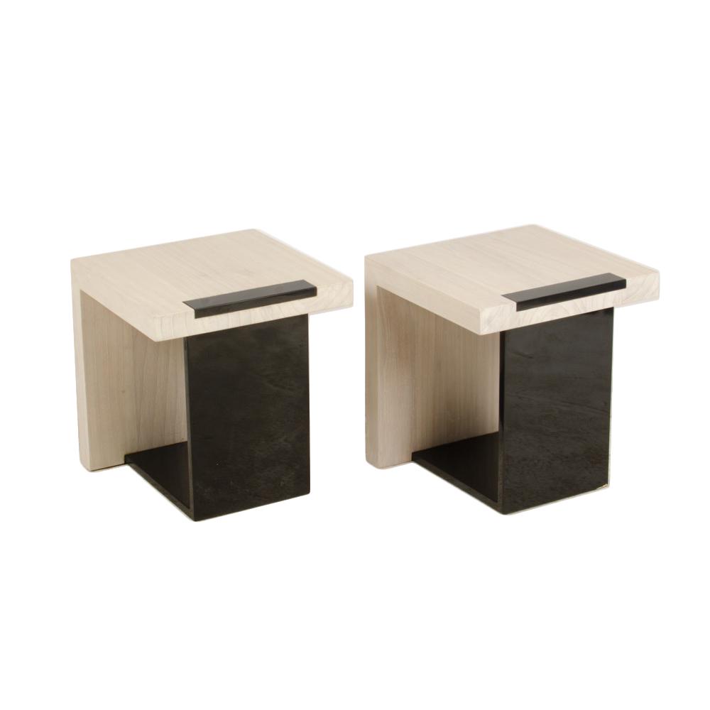 PAIR SIDE TABLES OR STOOLS STAINLESS STEEL FRAME (1 of 5)