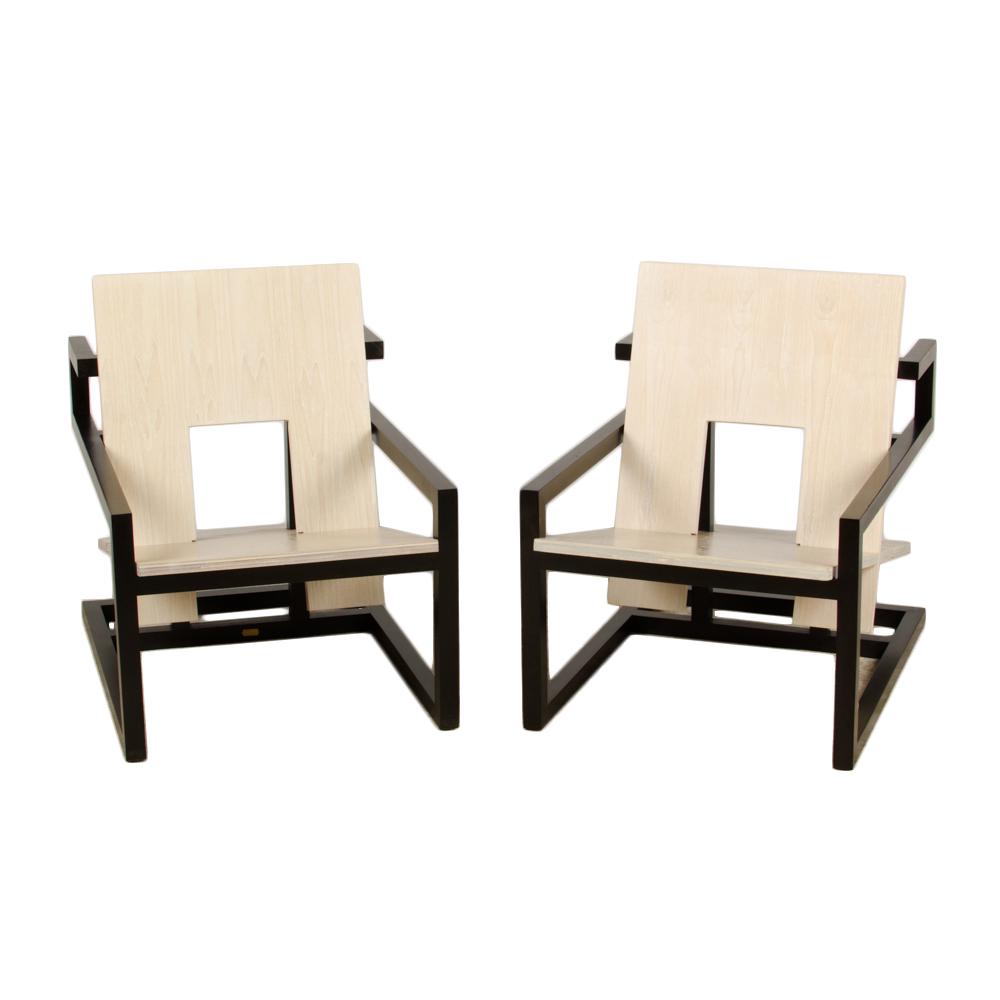 PAIR MAHOGANY ARM CHAIRS INSPIRED BY RIETVELD (1 of 4)