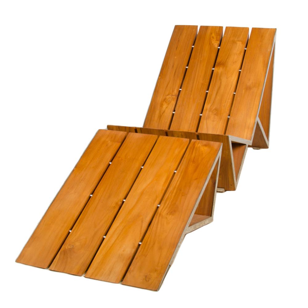 SOLID TEAK OUTDOOR LOUNGE CHAISE WITH OTTOMAN (1 of 10)
