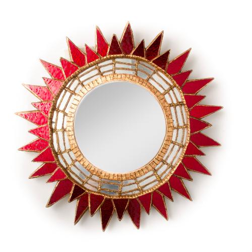 A red glass gilt sunburst mirror manner of Line Vautrin (1 of 4)