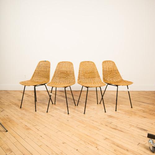 A SET OF FOUR FRENCH MID CENTURY RATTAN CHAIRS (1 of 5)