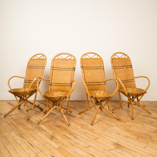 A SET OF FOUR FRENCH MCM RATTAN CHAIRS (1 of 6)