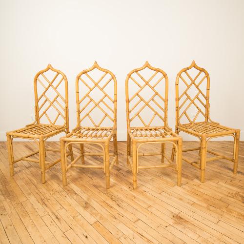 A SET OF FOUR FRENCH GOTHIC STYLE RATTAN CHAIRS (1 of 5)