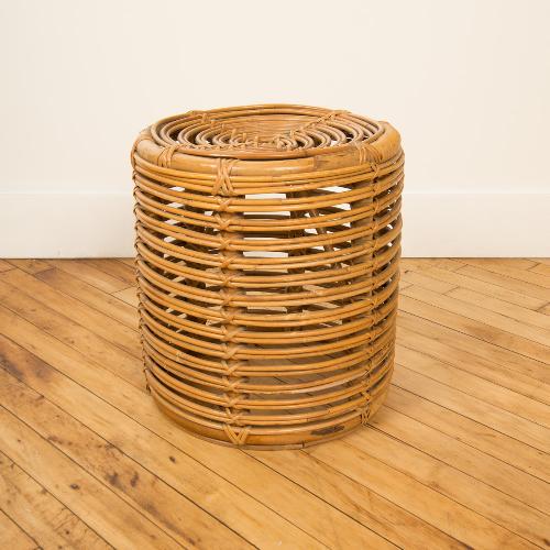 AN ITALIAN BAMBOO AND RATTAN STOOL OR POUF (1 of 5)