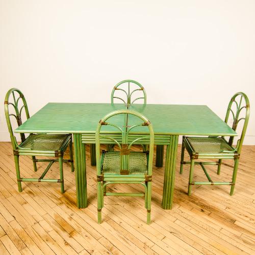 AN ITALIAN FOLDING RATTAN TABLE WITH FOUR CHAIRS (1 of 5)