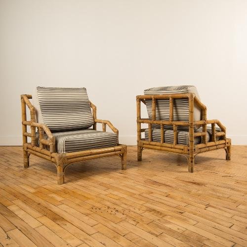 PAIR RATTAN CHIPPENDALE STYLE ARMCHAIRS (1 of 4)