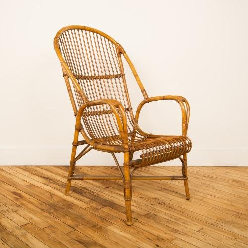 A MID CENTURY MODERN RATTAN AND BAMBOO ARMCHAIR (1 of 6)