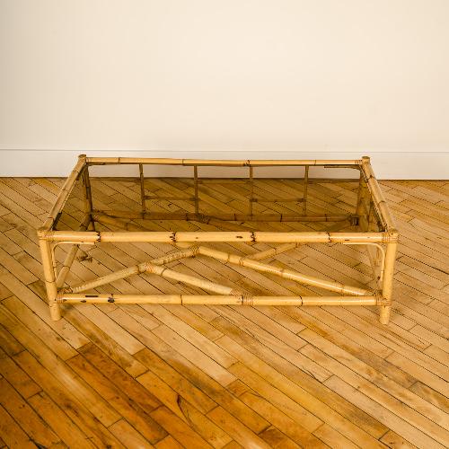 A FRENCH MCM RATTAN AND GLASS COFFEE TABLE (1 of 5)