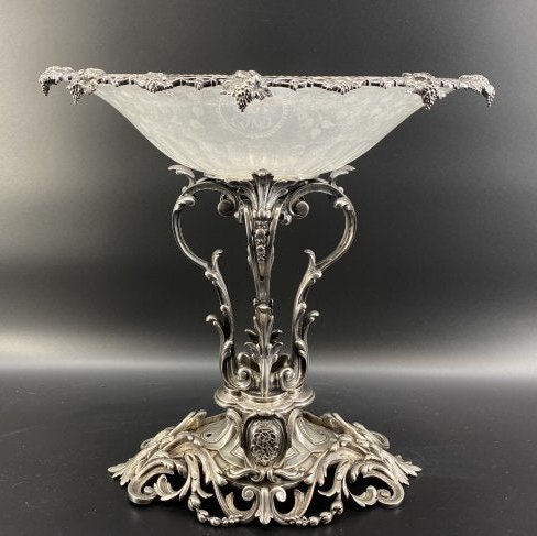 Rare Froment - Meurice Sterling Silver Center Piece: This is a very large Antique French Sterling Silver Center Piece made by the famous artist Froment Meurice. It is a very large and heavy piece with a top glass piece. It is signed on the top. The cond