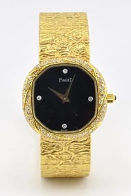 18K Yellow Gold Piaget Watch Diamond Bezel 73.14 Grams 18.1 CM Diamond Dial