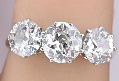 Art Deco 18K White Gold 3-Stone Ring – 3.00ct Old European Cut Diamonds Size 5