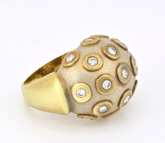 IGI Certified Diana Vincent 18K Gold Dome Diamond Ring Size 4