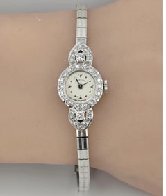 Exquisite Art Deco 14K White Gold & Diamond Ladies Cocktail Watch