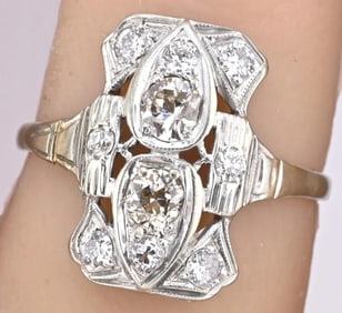 Art Deco 18K White Gold Ring | 0.70ct Natural Diamonds | Size 7.5 | Vintage 1920