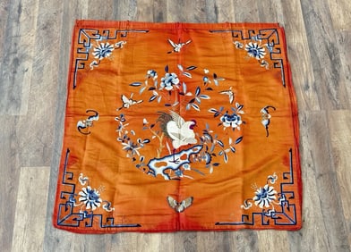 Antique Chinese Qing Dynasty Embroidered Silk Textile | 34x33”