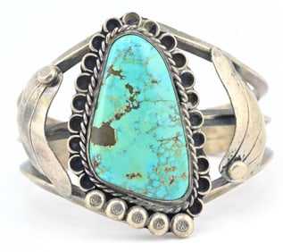 Vintage Navajo Sterling Silver Cuff Bracelet 55.04g Large Natural Turquoise